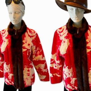 Velvet Quilted Coat Faux Fur Trim Sz Large